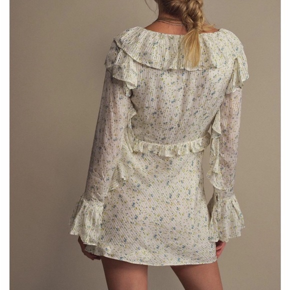 Free People Sweetest Thing Mini Dress sweet floral cream blue ruffle 8 new - Picture 2 of 14